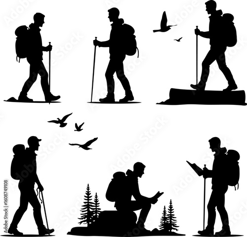 Hiking Adventure  Man outdoor  walking man illustration,