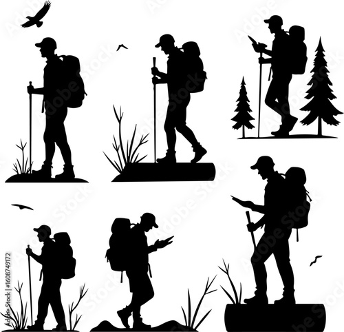 Hiking Adventure  Man outdoor  walking man illustration,
