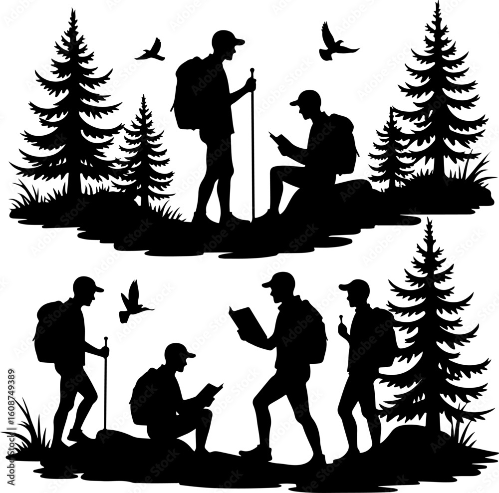 Obraz premium Hiking Adventure Man outdoor walking man illustration,