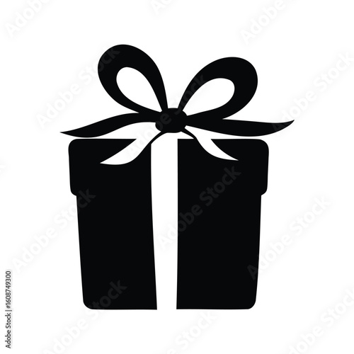 Monochrome gift box silhouette with bow and ribbon, suitable for celebration