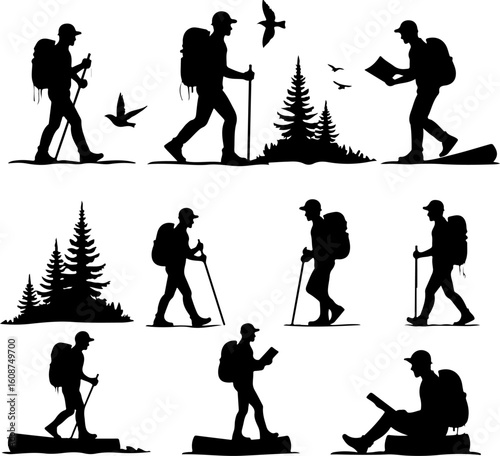 Hiking Adventure  Man outdoor  walking man illustration,