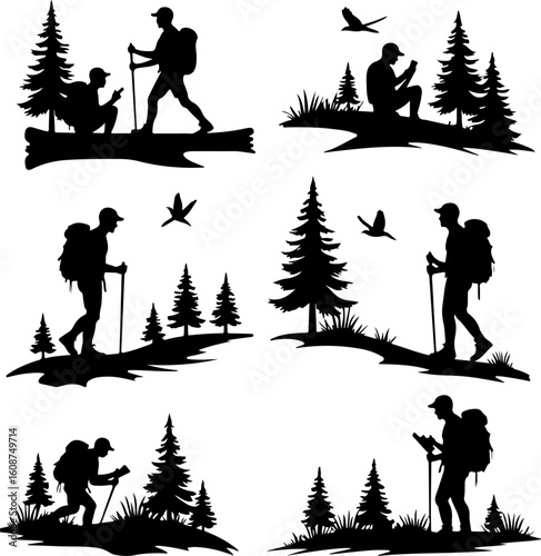 Hiking Adventure  Man outdoor  walking man illustration,