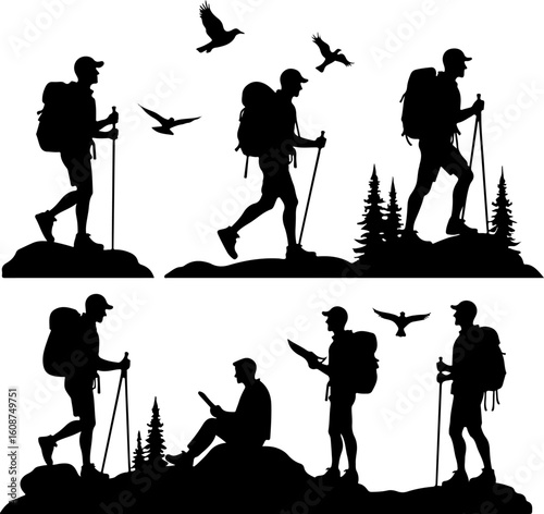 Hiking Adventure  Man outdoor  walking man illustration,