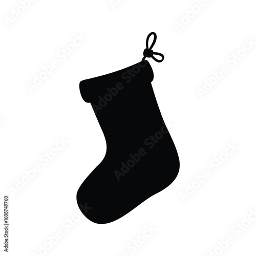 Simple black silhouette of a Christmas stocking with a hanging loop