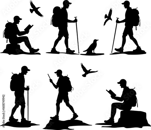 Hiking Adventure  Man outdoor  walking man illustration,