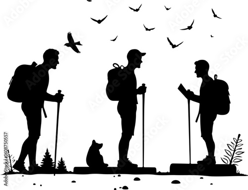 Hiking Adventure  Man outdoor  walking man illustration,