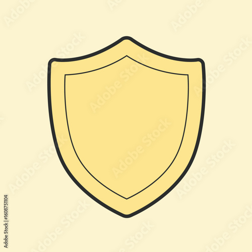 A simple, gold-colored shield icon with a black outline, centered on a light yellow background.