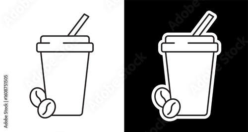 Drink cup with straw editable line icon