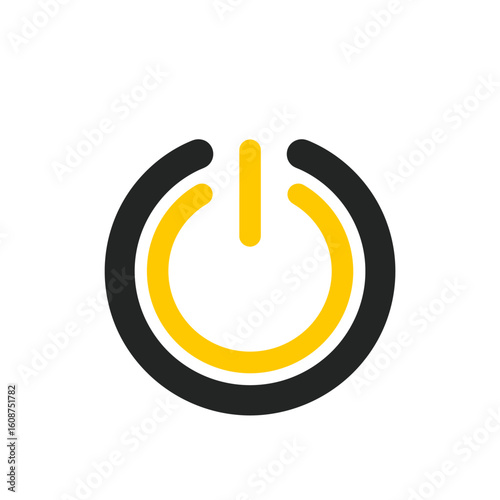 Simple, stylized power button graphic, outlined in black and yellow.