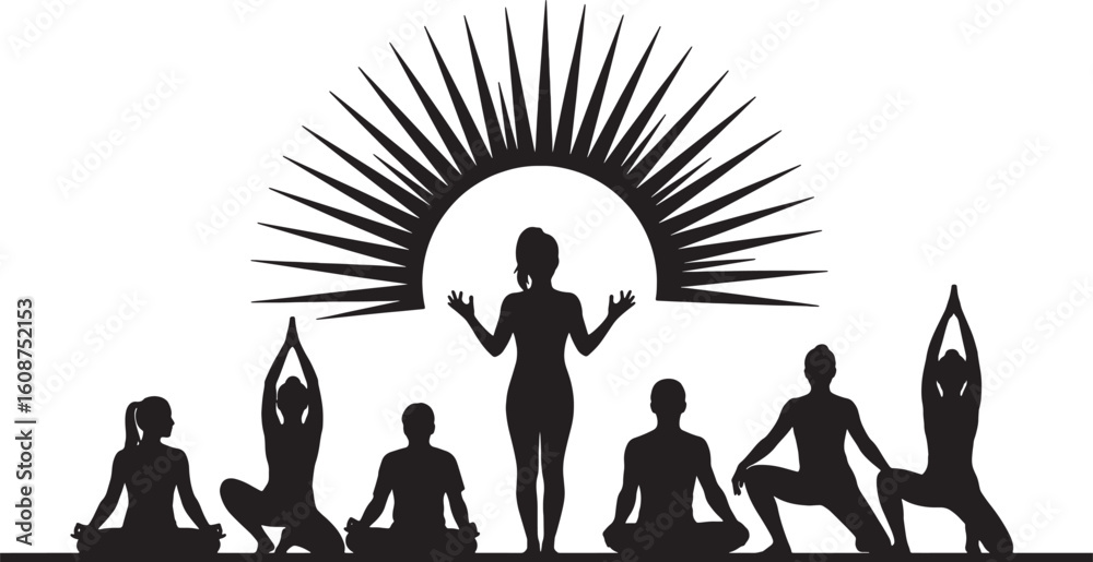 Obraz premium Black vector silhouette of a family with a child at sunset, having fun in nature