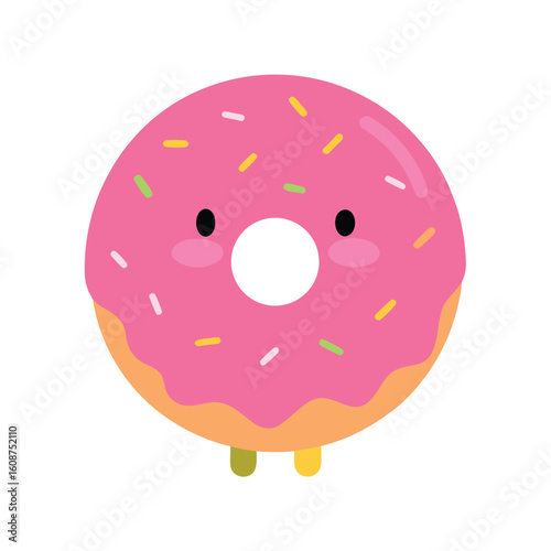 Happy donut with frosting and cute cartoon face shown in playful food themed vector