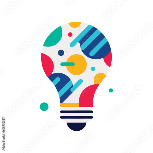 Abstract lightbulb filled with colorful shapes shown in creative idea concept vector art