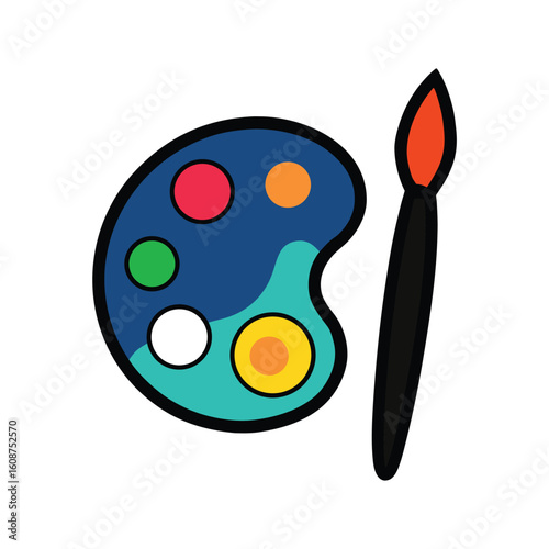 Flat doodle art of paint palette and brush for creativity and artistic design concept