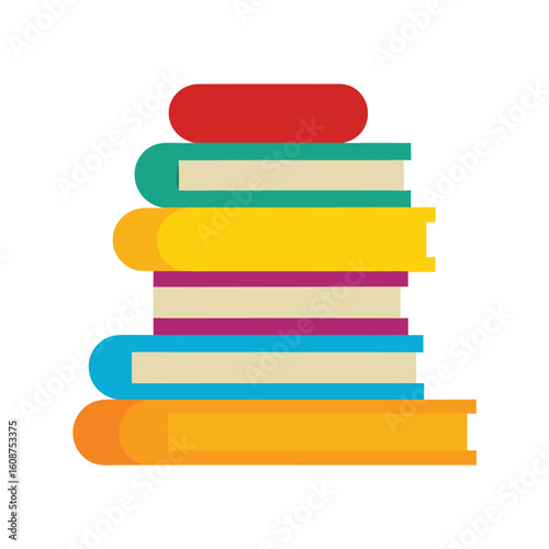 Books stacked in colorful arrangement shown in cheerful learning themed flat vector art