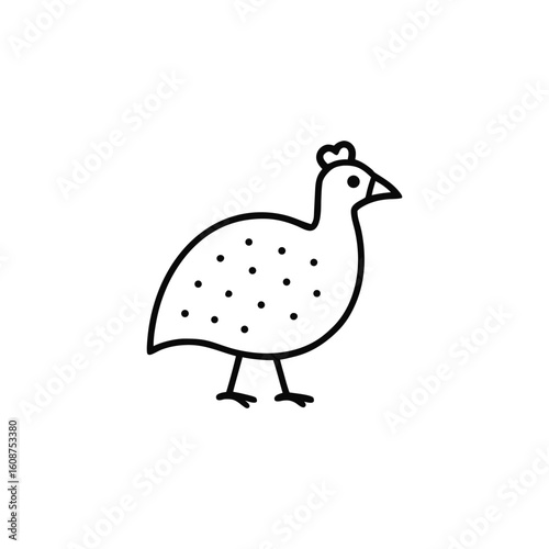 Guinea Fowl Illustration with Black Outline and Circular Pattern, Minimalist Bird Drawing for Print or Graphic Design