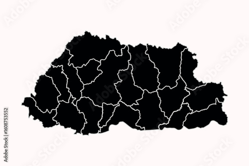 Asia - Bhutan Country Map with Borders (Provides geographical context and specifies the internal borders)