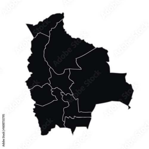 Bolivia Political Map Silhouette (Highlights the political aspect and the recognizable shape)