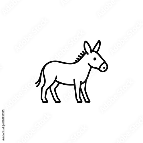 Adorable Donkey Illustration A Charming Black and White Line Drawing Depicting a Classic Farm Animal in Simple Style