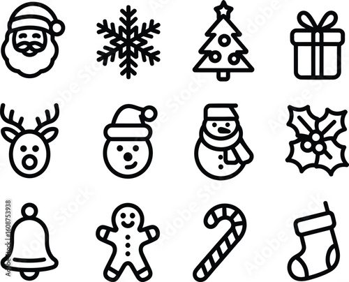 Collection of hand drawn christmas icons for festive design