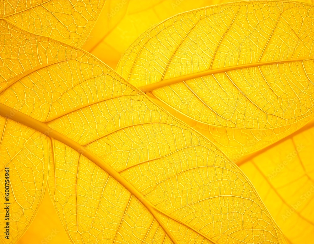 Obraz premium Abstract close-up of golden leaves exhibiting intricate veins and textures in nature