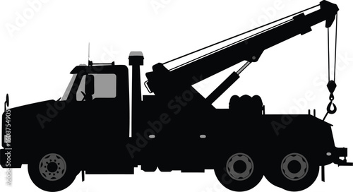 Silhouette of a Tow Truck on a White Background Transportation and Vehicle Recovery Services Illustration