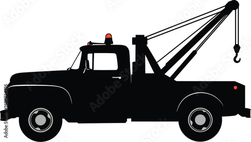 Vintage Tow Truck Silhouette Illustration on White Background Depicting Automotive Assistance and Vehicle Recovery Services