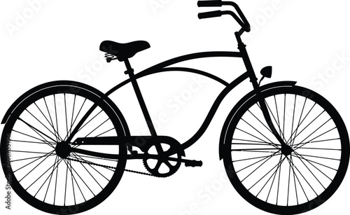 Silhouette of a Classic Cruiser Bicycle on a White Background Perfect for Summer Adventures and Leisurely Rides