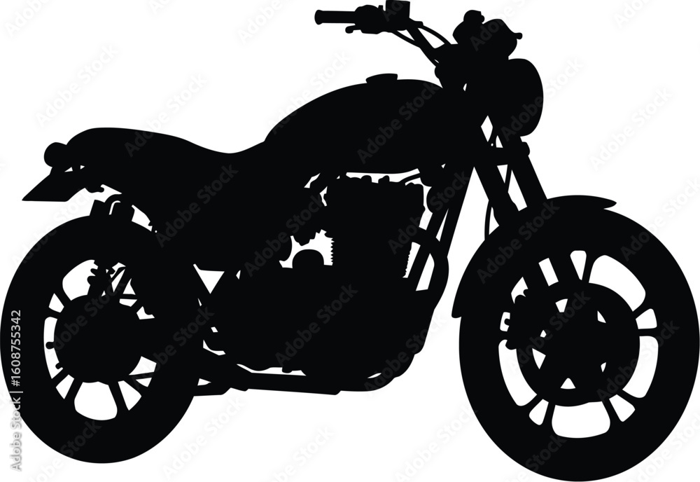 Obraz premium Black Silhouette of a Classic Motorcycle on a White Background Perfect for Graphic Design and Illustration Projects