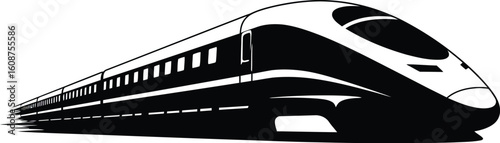 Black and White Illustration of a High Speed Train on a White Background