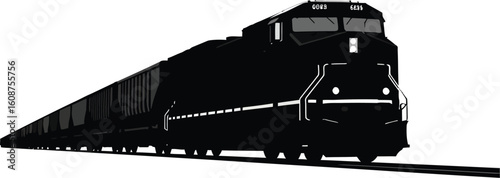Silhouette of a Freight Train with Hopper Cars on a White Background Isolated and Minimalist