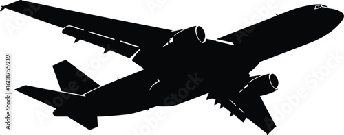 Silhouette of a Commercial Airplane Taking Off Against a White Background for Aviation and Travel Concepts