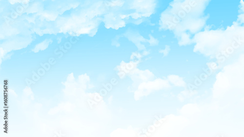 White fluffy clouds photo. Sky with heap clouds, may be used as background. Beautiful sky background