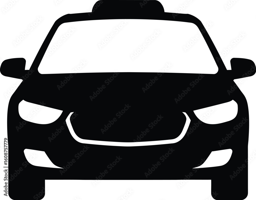 Obraz premium Taxi Cab Icon Front View Black Silhouette on White Background for Transportation and Travel Designs