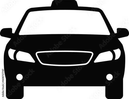 Taxi Cab Front View Silhouette Transportation Service Urban Mobility Public Transport Isolated on White Background Vector Illustration