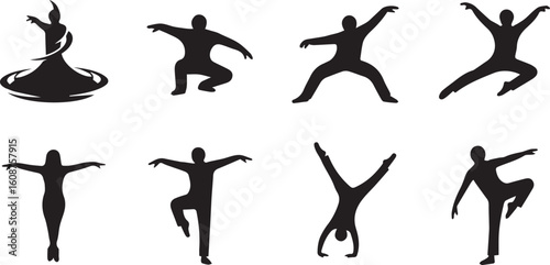 Dance Crew Silhouette Icon Set – Black Vector Collection