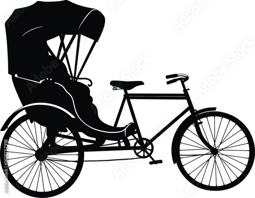 Silhouette of a Hand Pulled Rickshaw a Traditional Mode of Transportation in Asia Isolated on White