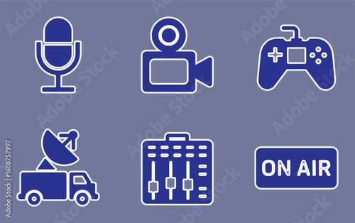 Broadcast media equipment and gaming controller icons microphone camera
