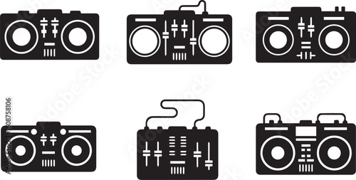 DJ Mixer Silhouette Icon Set – Black Vector Design