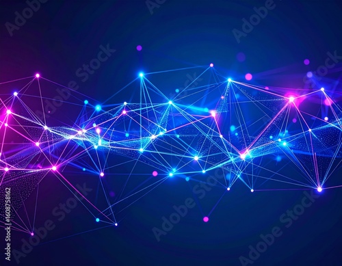 Complex Glowing Network of Lines and Points in Blue and Magenta | Futuristic Data Visualization Background