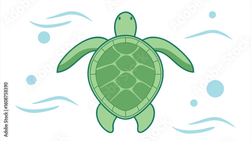 Flat vector of a green sea turtle gliding limited