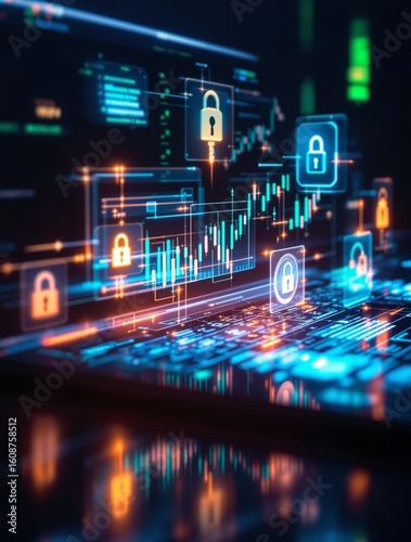 Wallpaper Mural Digital security interface displaying data analytics with lock icons Torontodigital.ca