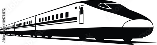 Streamlined Bullet Train Silhouette on White Background Modern High Speed Rail Transportation System Vector Illustration