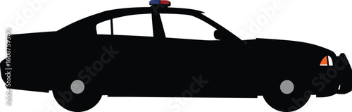 Black Silhouette of a Police Car with Flashing Lights