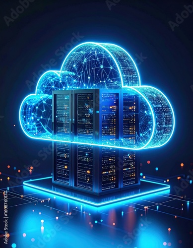 Wallpaper Mural Futuristic data center embedded in glowing neon cloud technology Torontodigital.ca