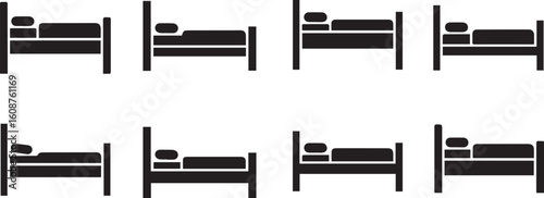 Student Dorm Bed Silhouette Icon Set – Black Vector Design