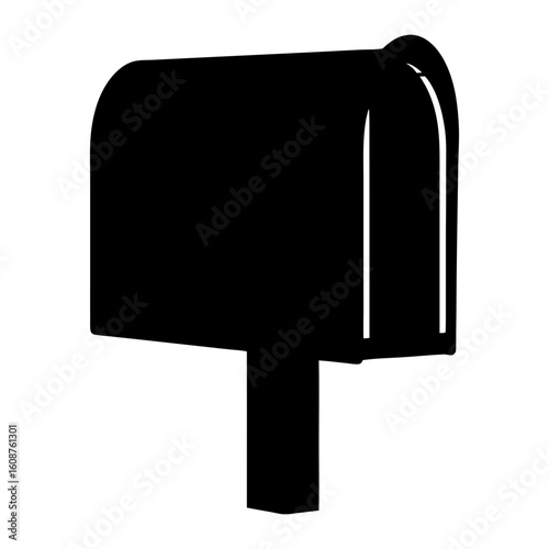 Black silhouette of a classic rural mailbox with a stand on white