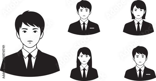 Young Entrepreneur Silhouette Icon Set – Black Vector Design