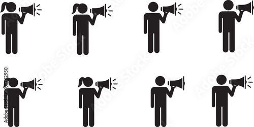 Youth with Megaphone Minimalist Black Icon Vector EPS