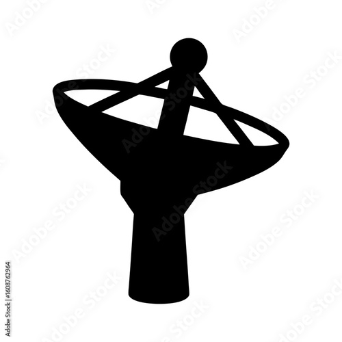 Silhouette of large satellite dish used for transmitting and receiving signals