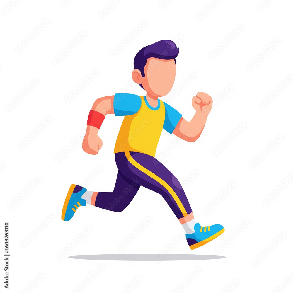 Obraz premium Jogging Cartoon Character - Flat 2D Vector